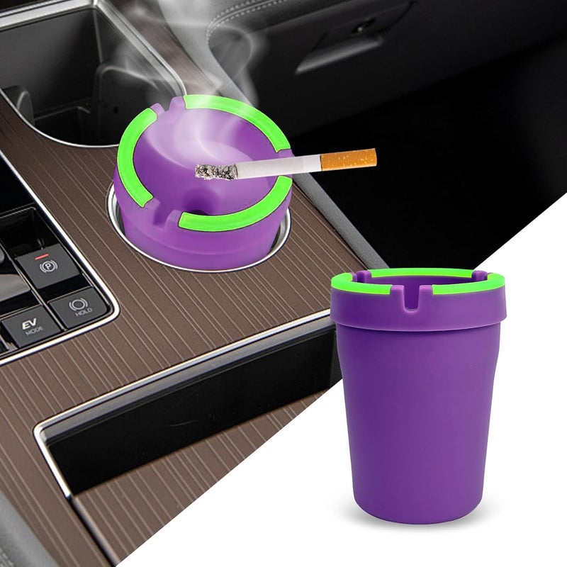 Lyxheth Glow in The Dark Ashtray, Car Ashtray, Cigarette Self-Extinguishing Car Cup Holder Ashtrays with Lid, Universal Portable Mini Vehicle Cigarette Trash Can Auto Accessories for Cars (Purple) - Image 1
